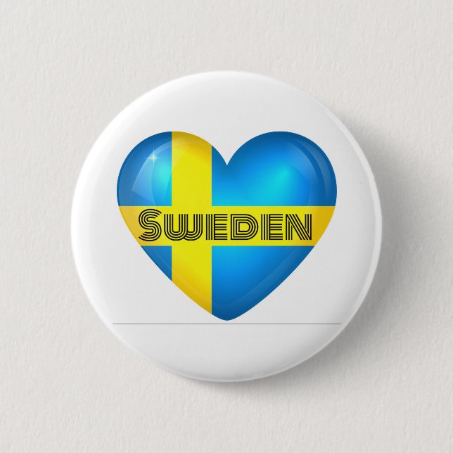 Sweden Heart Flag 2 Inch Round Button (Front)