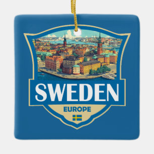 Sweden Illustration Retro Badge Ceramic Ornament