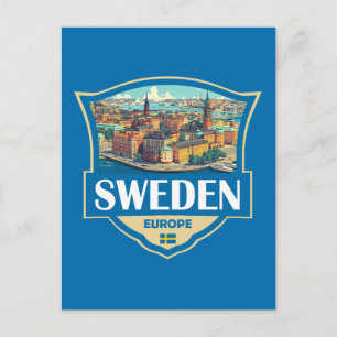 Sweden Illustration Retro Badge Postcard