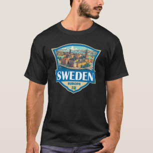 Sweden Illustration Retro Badge T-Shirt