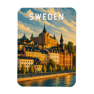 Sweden Illustration Travel Art Vintage Magnet