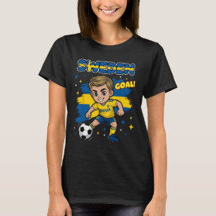 Sweden Kid Goal Cartoon Sverige Swedish Flag For B T-Shirt