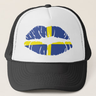 sweden kiss lipstick flag trucker hat