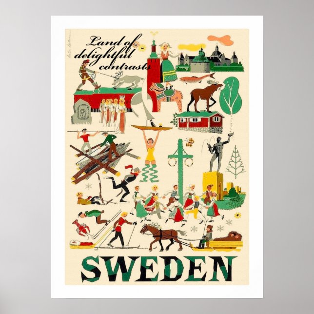Sweden, land of delightful contrasts, vintage poster (Front)