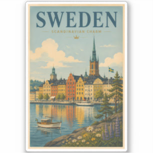 Sweden Landscape Illustration Travel Art Vintage