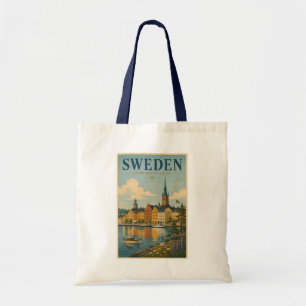 Sweden Landscape Illustration Travel Art Vintage Tote Bag