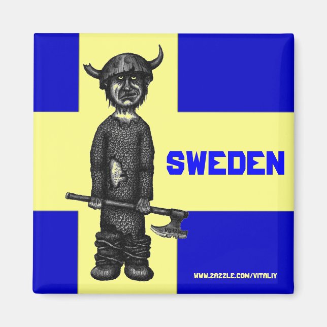 Sweden magnet with funny viking (Front)