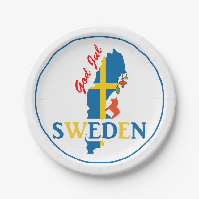 Sweden Map Flag and God Jul Paper Plate (Front)