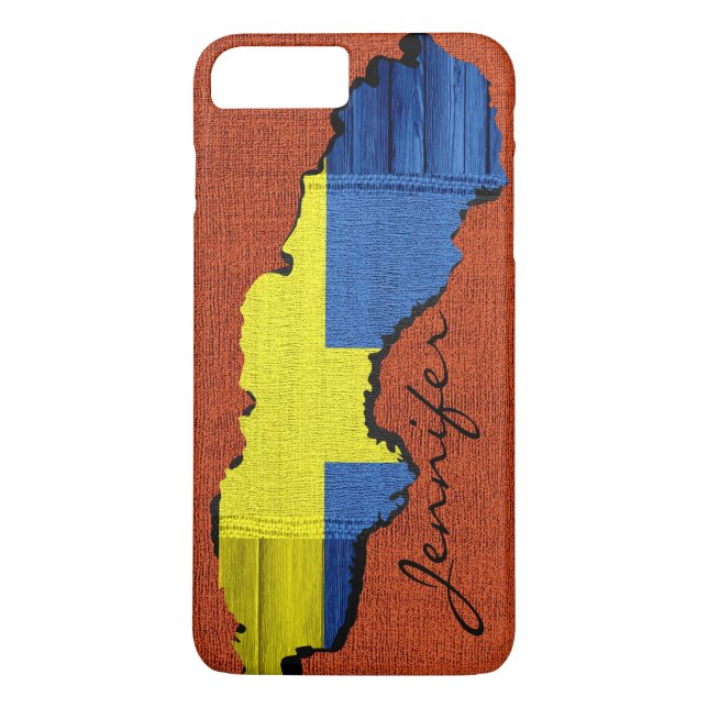 Sweden Map Flag Burlap Wood Look Case-Mate iPhone Case (Back)