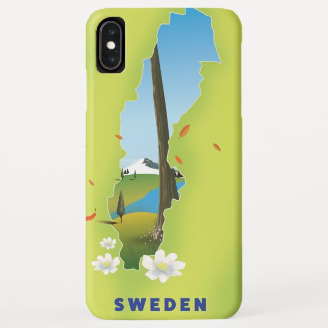 Sweden map illustrated travel poster. Case-Mate iPhone case (Back)