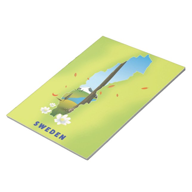 Sweden map illustrated travel poster. notepad (Angled)