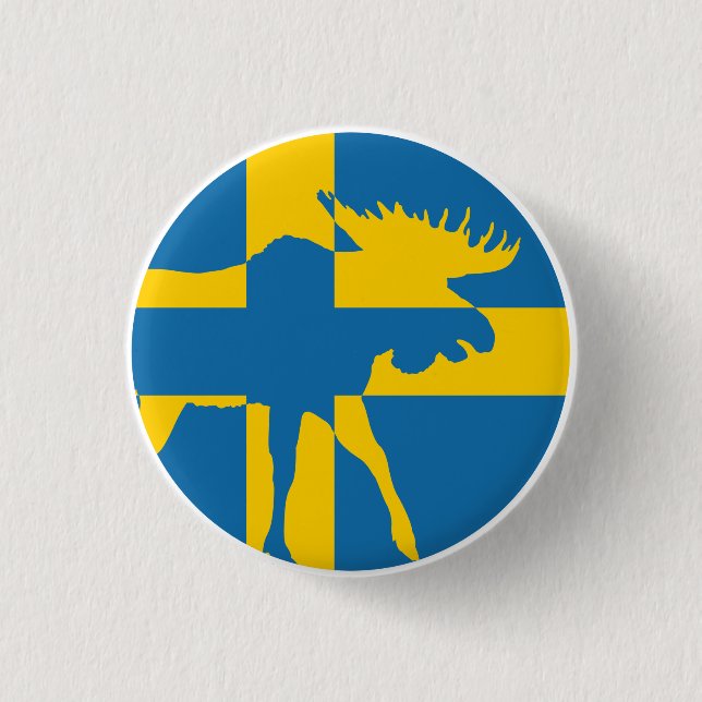 Sweden Moose Swedish National Animal Flag 1 Inch Round Button (Front)