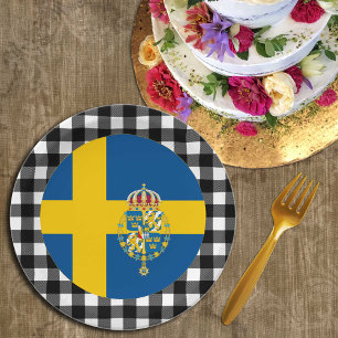 Sweden Plate, buffalo plaid & Swedish Flag Paper Plate