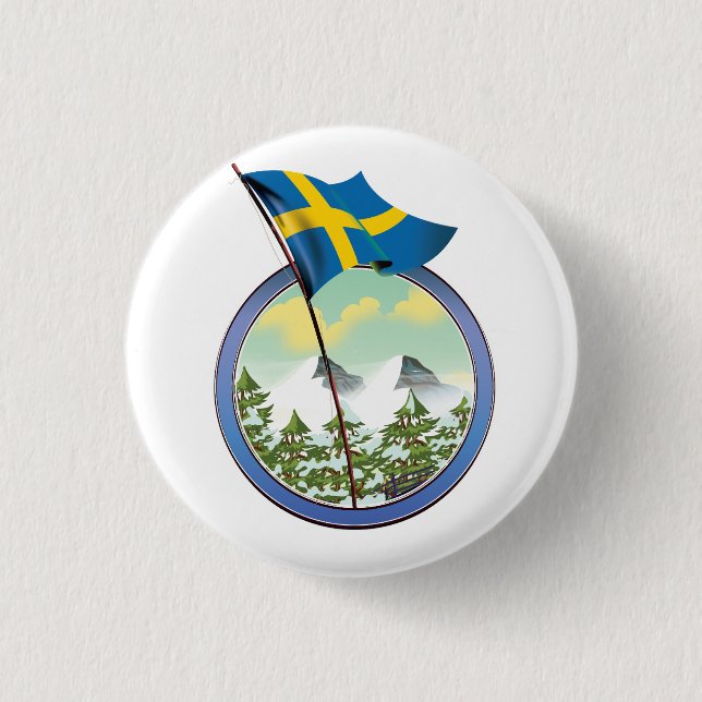 Sweden retro logo 1 inch round button (Front)
