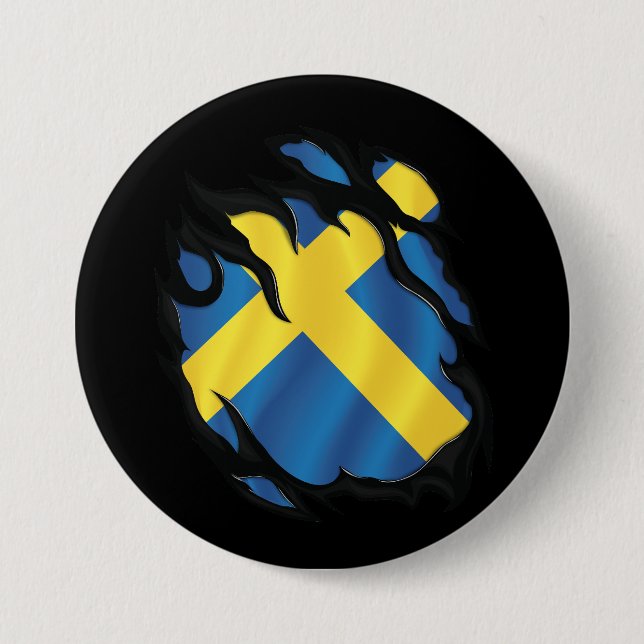 Sweden Ripped Flag 3 Inch Round Button (Front)