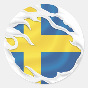 Sweden Ripped Flag Classic Round Sticker