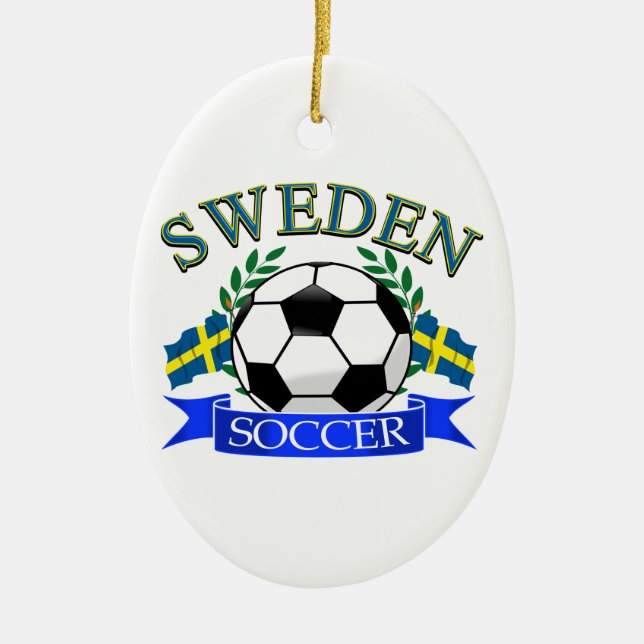 Sweden soccer ball designs ceramic ornament (Front)