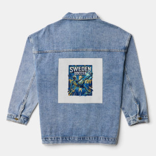 Sweden Soccer Skeleton Striker Nations Poster Styl Denim Jacket