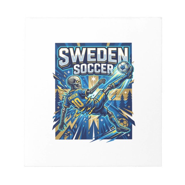 Sweden Soccer Skeleton Striker Nations Poster Styl Notepad (Front)