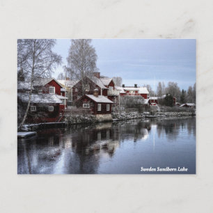 Sweden Sundborn  Lake in Winter Holiday Postcard