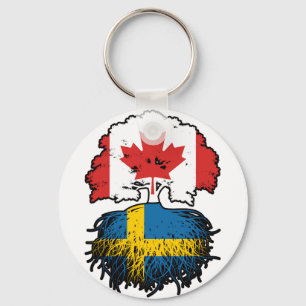 Sweden Swedish Canadian Canada Tree Roots Flag Keychain