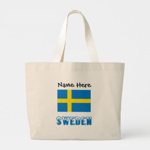 Sweden Swedish Flag Black Personalization Large Tote Bag