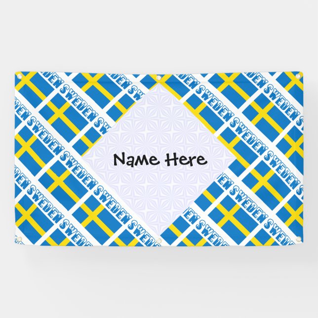 Sweden Swedish Flag Black Tiled Personalization  Banner (Horizontal)