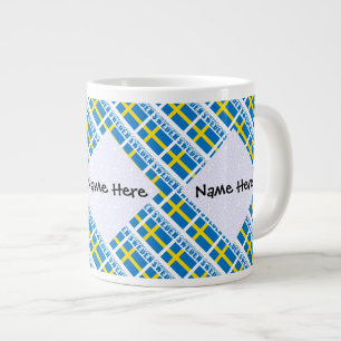 Sweden Swedish Flag Black Tiled Personalization  Large Coffee Mug