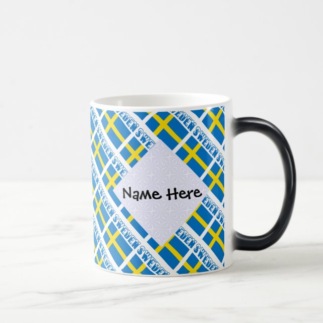 Sweden Swedish Flag Black Tiled Personalization  Magic Mug (Right)