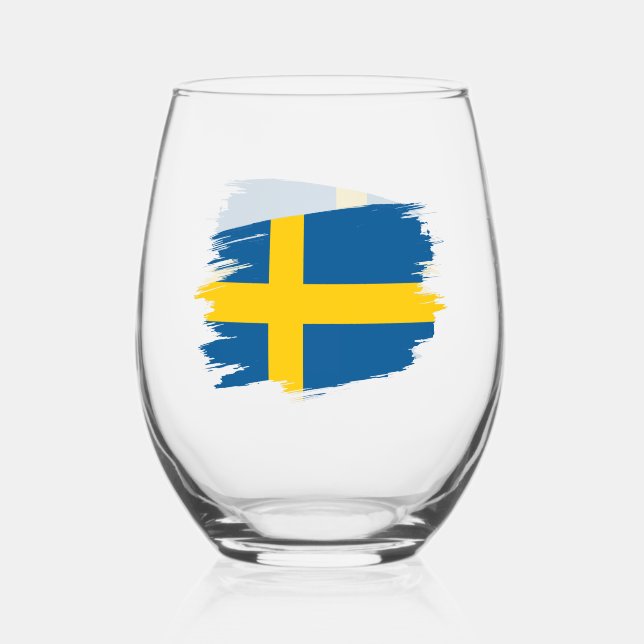 Sweden, Swedish Flag Stemless Wine Glass (Back)