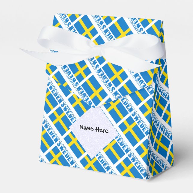 Sweden Swedish Flag Tiled Personalized Name  Favor Box (Front Side)