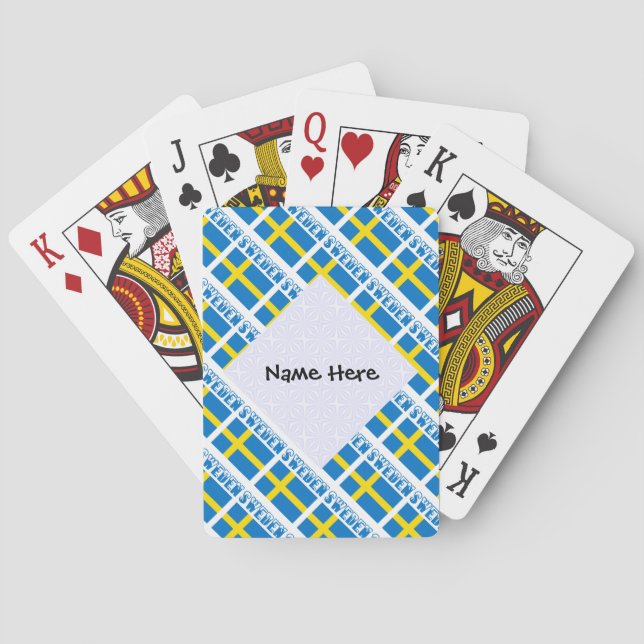 Sweden Swedish Flag Tiled Personalized Name  Playing Cards (Back)