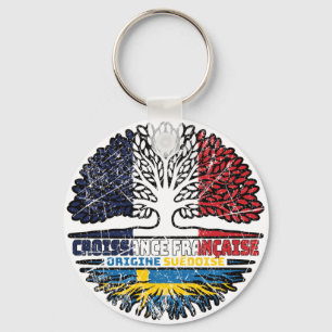 Sweden Swedish French France Tree Roots Flag Keychain