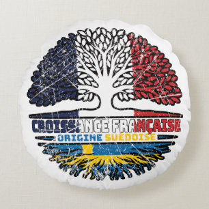 Sweden Swedish French France Tree Roots Flag Round Pillow