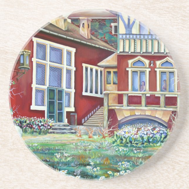 Sweden Traditional Landscape in Watercolor Coaster (Front)