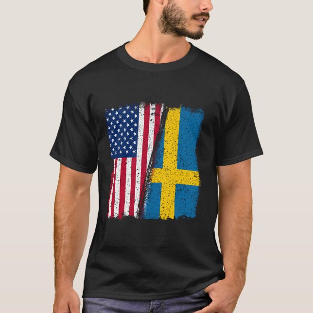 Sweden Usa Swede Usa Lover Sverige Usa Flag T-Shirt (Front)