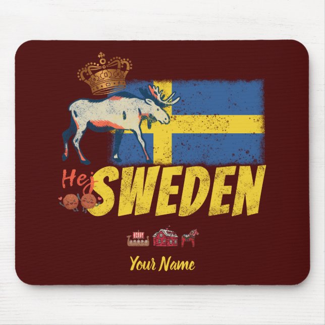 Sweden vintage flag and moose souvenir mouse pad (Front)