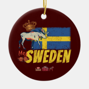 Sweden Vintage Flag Retro Moose Holiday Souvenir Ceramic Ornament