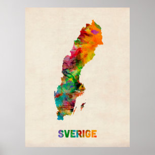 Sweden Watercolor Map Poster