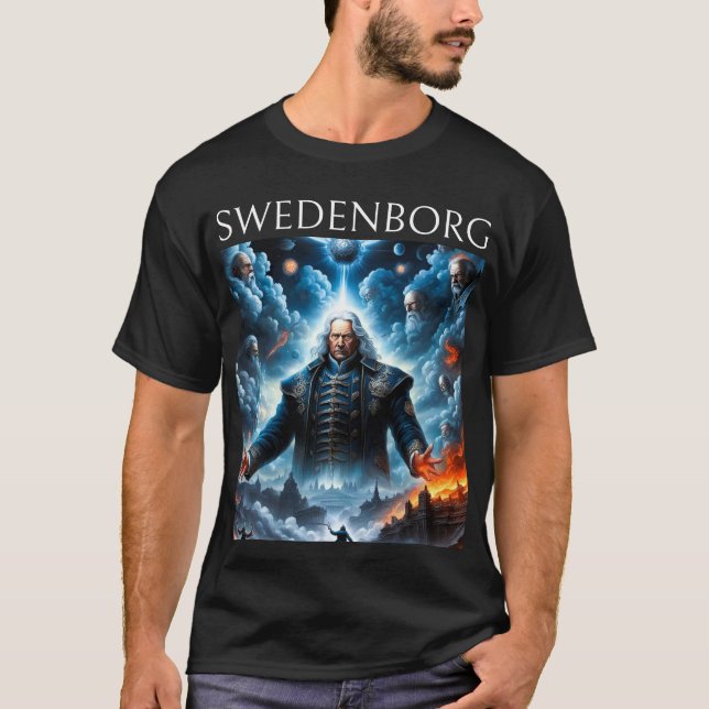 Swedenborg Heaven & Hell Black AI Generated Art T-Shirt (Front)