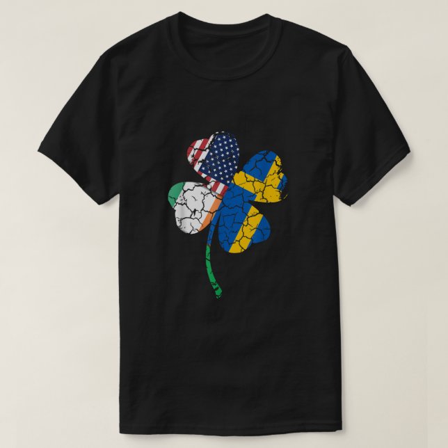 Swedish American Flag Irish Shamrock St Patricks D T-Shirt (Design Front)