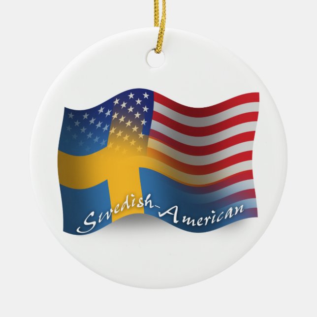 Swedish-American Waving Flag Ceramic Ornament (Front)