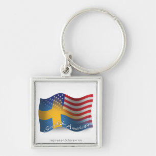 Swedish-American Waving Flag Keychain