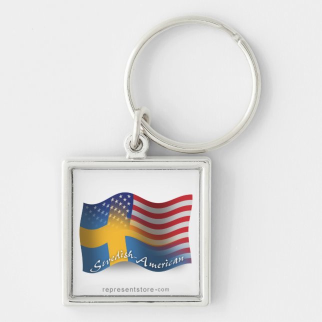 Swedish-American Waving Flag Keychain (Front)