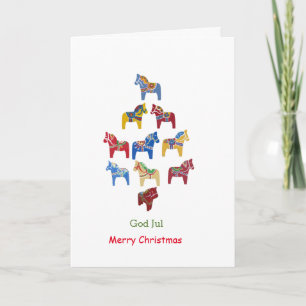 Swedish and English Dala Horse Christmas Tree Card