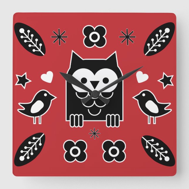 Swedish And Finish Folk Art Gift Square Wall Clock (Front)