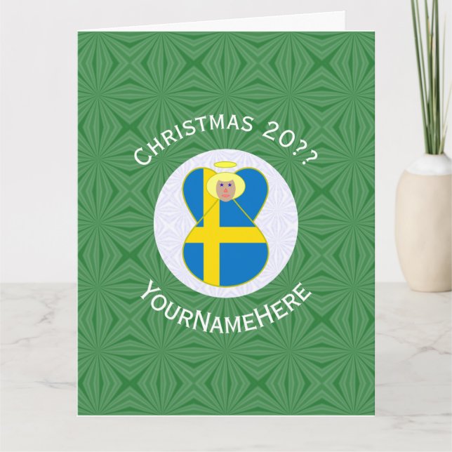 Swedish Angel Christmas Flag Personalized  Card (Front)