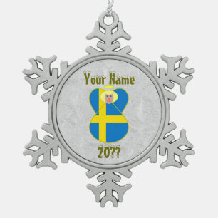 Swedish Angel Flag Blonde Hair Snowflake Pewter Christmas Ornament