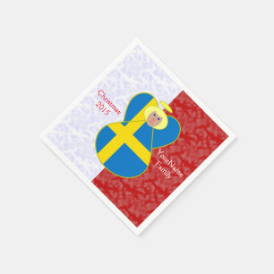 Swedish Angel Flag on Red and White Personalized Napkin