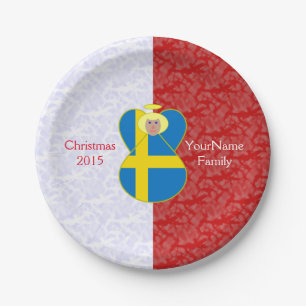 Swedish Angel Flag on Red and White Personalized  Paper Plate